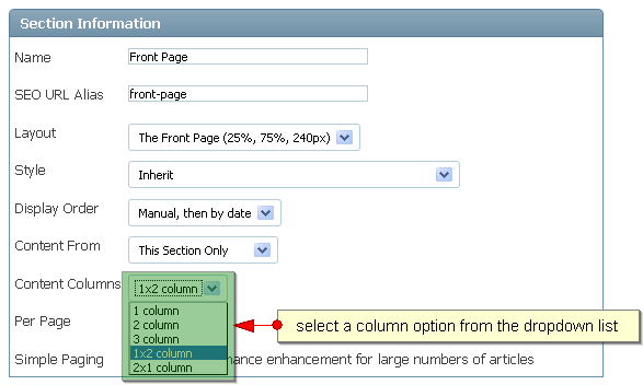 Section Content Layout